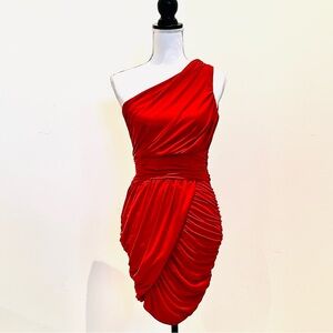 ❤️ Ruby Red Soprano Ruched One Shoulder Dress Sz Small